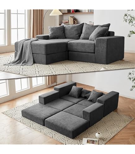 Oversized Sectional Sofa With Ottoman And 3 Pillows, DIY Modular Couch