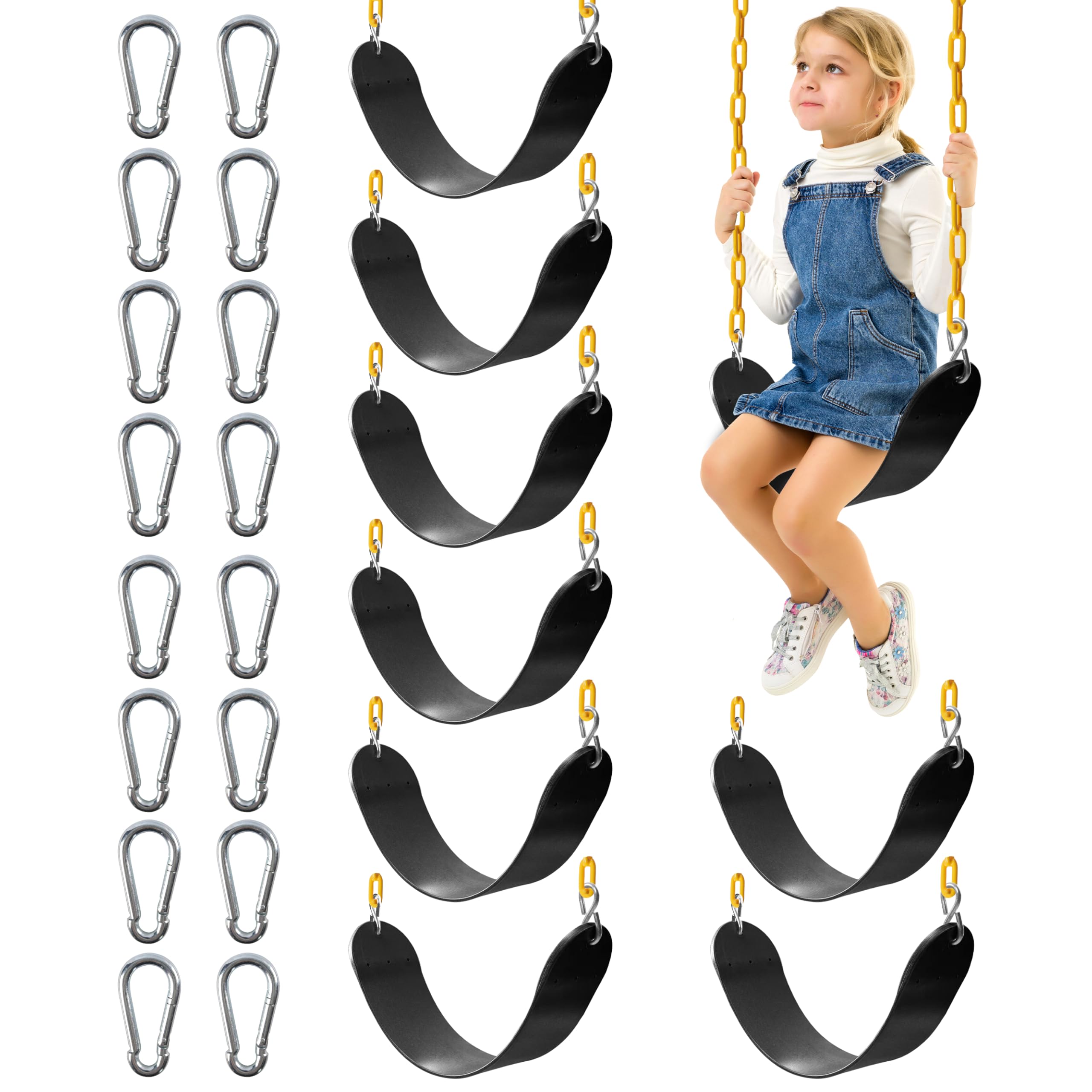 Sunnyglade 8PCS Swings Seats Heavy Duty with 66" Chain, Playground Swing Set Accessories Replacement with Snap Hooks, Support 250lb (8, Black)