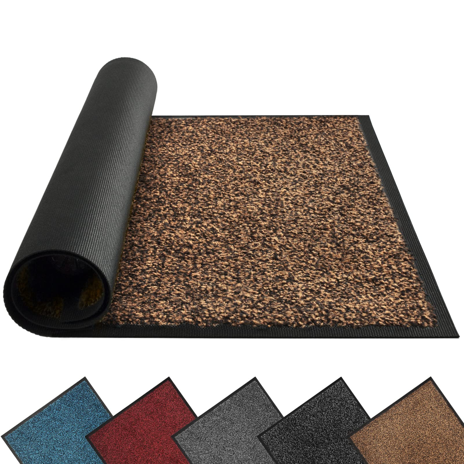 Mibao Door Mats Indoor and Outdoor, Doormat 58 x 180 Cm Brown Black, Washable Door Matts Indoor, Heavy Duty Non-slip Entrance Mat, Shoes Scraper, Super Absorbent Front Door Mat Carpet