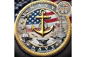 TOUZANIOUS 250th Anniversary USA-Navy Commemorative Coin – Patriotic Military Challenge Coin with Engraved Insignia | USA Navy 250 Year Coin, Marine Corps Collectible, USA Navy 250th