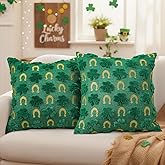 QIONG MENG St Patricks Day Pillow Covers 18x18 Inch Set of 2 Shamrock Clover Green Throw Pillowcase Holiday Cushion Case for Home Sofa Couch Decor