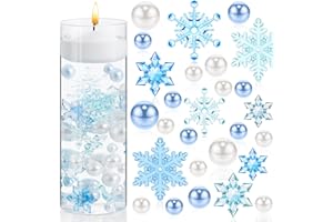 MTLEE 106 Pieces Christmas Vase Filler Pearl for Vase Fillers Floating Candles Centerpiece Beads Vases Pearls Filler for Christmas Home Table Party Decor, Not Included Clear Beads (Snowflake Style)