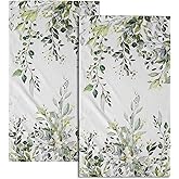 Giwawa Green Eucalyptus Hand Towels Set of 2 Sage Leaves Soft Absorbent Small Bath Towel Kitchen Dish Guest Towel for Bathroom Hotel Gym Spa