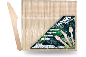 LoengMax Disposable Wooden Knives-100PCS 6" Length-Wood Cutlery-Eco Friendly-100% Compostable Biodegradabl-Natural Wooden Utensils