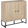 HOMCOM Modern Sideboard, Buffet Cabinet with 2 Chevron Doors and Adjustable Shelf, Kitchen Storage Cabinet with Steel Base, C
