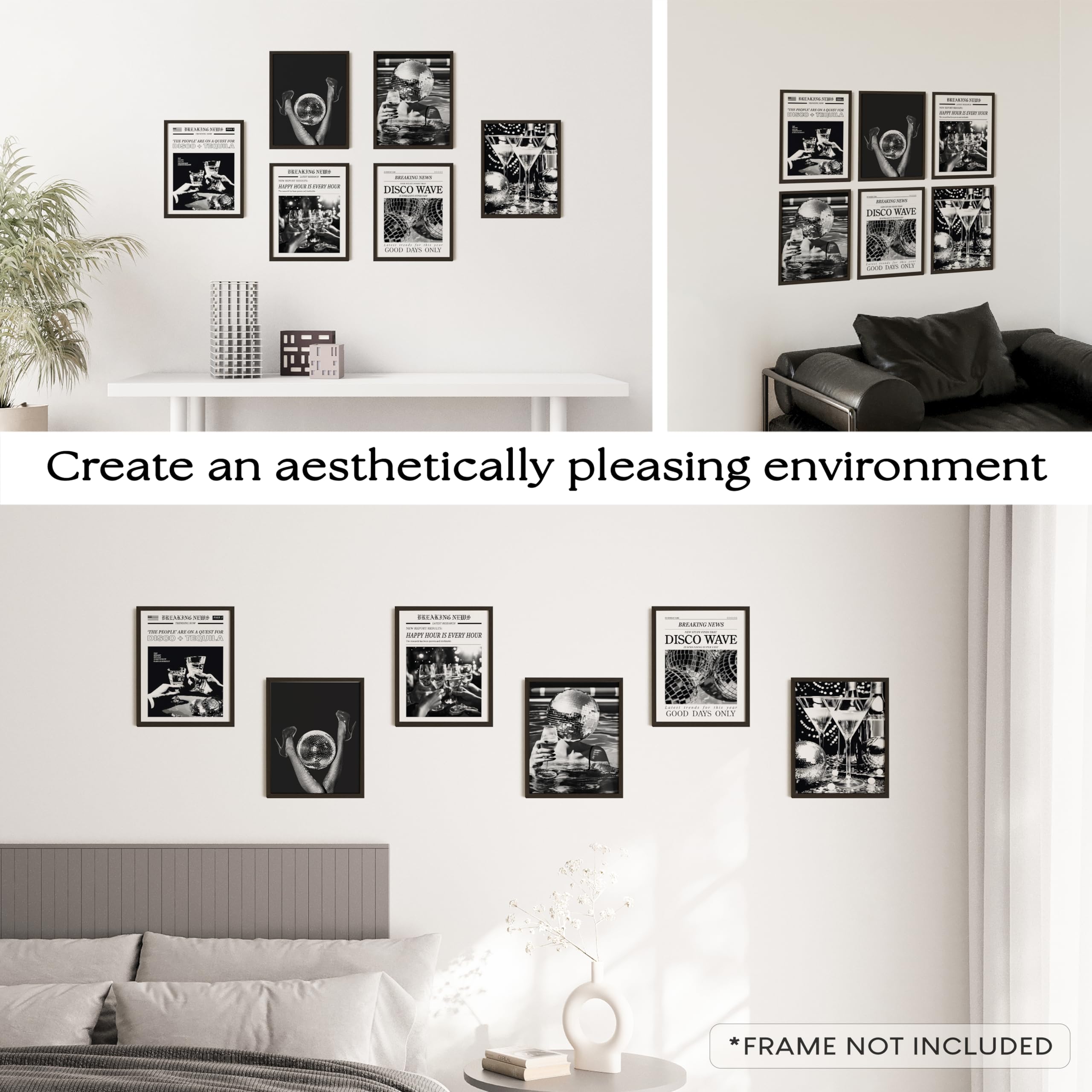 97 Decor Vintage Disco Ball Poster - Black White Wall Art, 70s Tequila Print, Trendy Newspaper Aesthetic Pictures, Retro Bar Cart Decorations, Disco Funky Decor for Teen Girl Dorm Bedroom (8X10 Unframed)