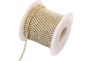 YANSANIDO 11 Yards 2mm Gold Crystal Rhinestone Close Chain Single Row Trimming Claw Chain Jewelry Crafts DIY (Gold)