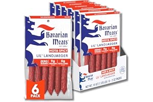 Bavarian Meats Hot & Spicy Lil' Landjaeger Meat Sticks, Smoked Sausage Protein Snacks, Zero Sugar, Great Source of Protein, Gluten Free, Keto Friendly Low Carb Snack, 3 Ounce (Pack of 6)