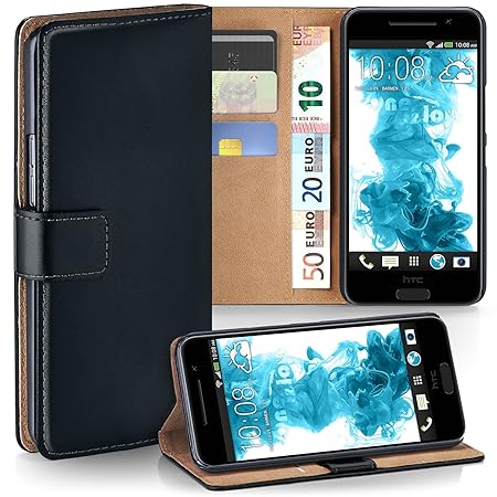 moex HTC One A9 | Hülle Schwarz mit Karten-Fach 360° Book Klapp-Hülle Handytasche Kunst-Leder Handyhülle für HTC One A9 Case 