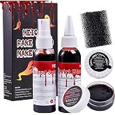 MEICOLY 5PCS Halloween Fake Blood Makeup Kit,Special Effects SFX Makeup for Zombie Vampire Monster Cosplay,2.1oz Fake Blood Spray+2.1oz Dripping Blood+Coagulated Blood+Cleansing Soap+Stipple Sponge