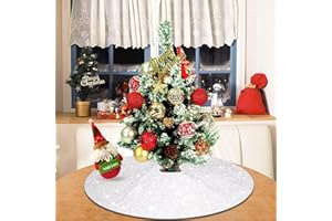 yuboo Small White Christmas Tree Skirt, 24 inches Sequin Mini Tree Skirt Mat White Christmas Decorations for Slim Pencil Tree & Table Top Christmas Trees