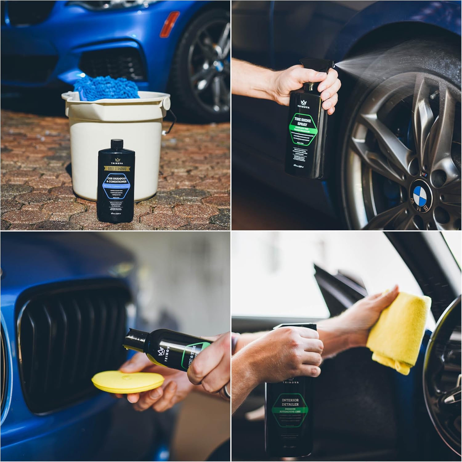 Car Wash Kit Complete Detailing Supplies for Cleaning. Soap, Wax, Tire Shine, Trim Restorer, Wash Mitt, Applicator, Microfiber Towel, Best Value to care for truck. TriNova.: Automotive