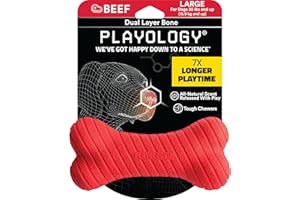 Playology Dual Layer Bone Toy - Engaging All Natural Beef Scented Dog Toy, Large, Red - Chew, Toss, Fetch, and Play!