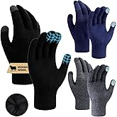 Shyyween 3 Pairs Merino Wool Gloves for Men Touch Screen Gloves Liners for Winter Cold Weather Outdoor Ski Hunting Driving Running Hiking