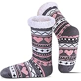 DOSKONI Slipper Socks for Women Fuzzy Non Slip Winter Thick Warm Soft Cozy Fleece Lining Home Socks with Grippers