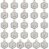 Boutigem 26Pcs Flat Hexagon Letter Metal Charms Silver Double Sides Capital A-Z Alphabet Dangle Pendants Alloy Initial Letter ABC Charms for DIY Crafts Earring Necklace Bracelet Jewelry Making
