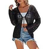 Arach&Cloz Women's Linen Blend Summer Crochet Cardigans Lightweight Lacey Kint Hollow Out Beach Vacation Outfits Trendy 2026