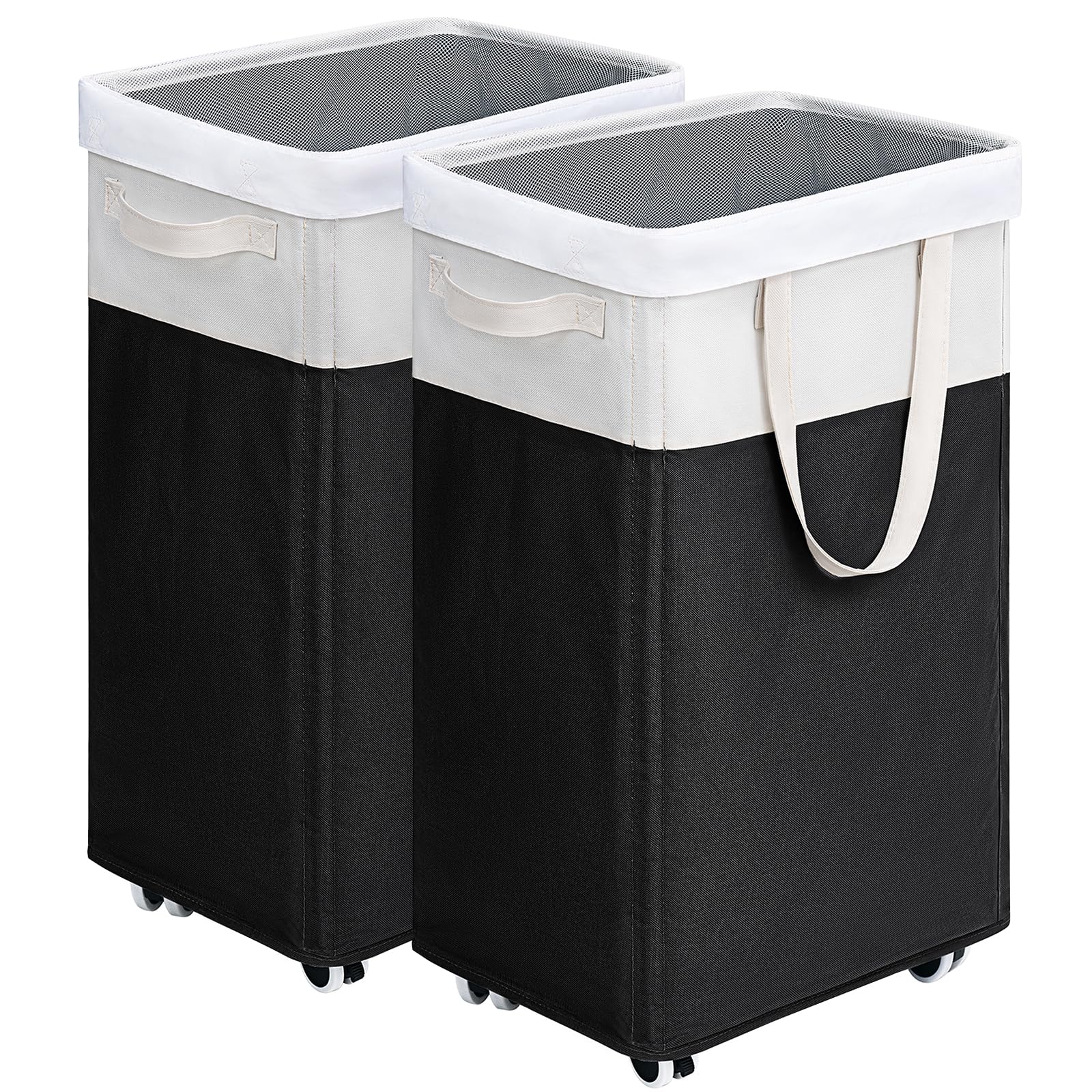 Goodpick Hamper with Wheels 75L 2-Pack, Tall Laundry Basket with Removable Wash Bags, Rolling Black Laundry Hamper for Corner Dorm, Large Collapsible Laundry Baskets Image