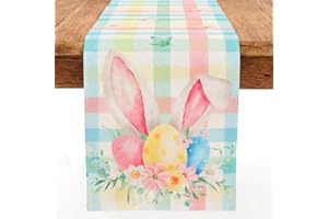 Hoyuwak Easter Buffalo Plaid Check Table Runner 13 x 72 Inches | Spring Farmhouse Decor for Fireplace Mantel, Kitchen Dining 