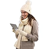 FURTALK Womens Winter Hat Gloves Scarf Set Fleece Knit Pom Beanie Warm Neck Warmer Touchscreen Gloves 3 in 1 Gift Set