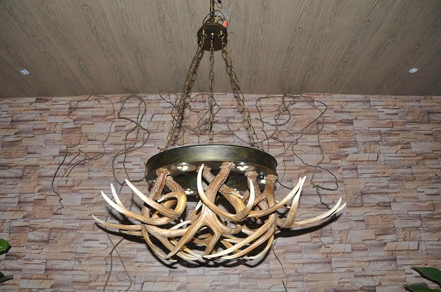 EFFORTINC Antlers Vintage Style Resin Metal 6 Light Chandeliers, American Rural Countryside Antler Chandeliers,Living Room,Bar,Cafe, Dining Room Deer Horn Chandeliers