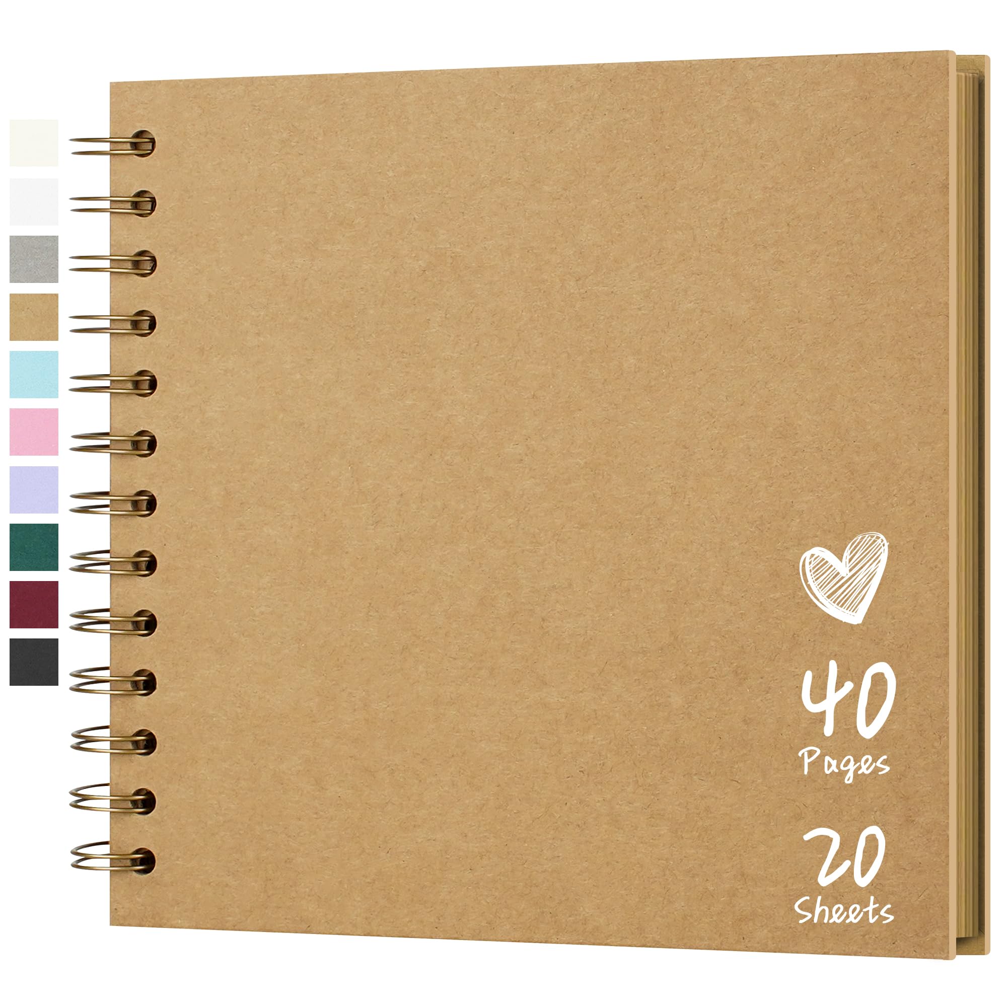 Hiwhy Scrapbook 7x7 Inch DIY Scrapbook Album Hardcover Kraft Paper Scrap Book Photo Albums 20 Sheets Memory Book for Family Wedding, Brown