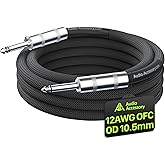 AA AUDIO ACCESSORY 12 AWG OFC Speaker Cable 1/4 Inch 3.3ft Nylon Braided - 10.5MM, Noiseless Design Triple(2 Copper&Al-Foil) Shielded Guitar Amp Head to Cabinet Cable for Marshall Boss Fender Amp Cab