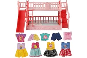 BABESIDE 13 Pcs Baby Doll Crib Set with Baby Doll Clothes for 4-6 Inch Dolls, Babydoll Bunk Bed Furniture with Toy Slide and 6 Sets of Doll Clothes Accessories for Mini Baby Dolls