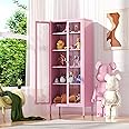 Oakcloud 67" Metal Glass Display Cabinet, Storage Cabinet for Collectibles, Curio, China, Books, Display Case with Glass Doors and 4 Adjustable Shelves for Home Office, Living Room, Pantry (Pink)
