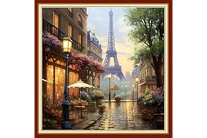 Foxdiviy Stamped Cross Stitch Kits Full Range of Embroidery Needlework Starter Kits for Beginners Adults 11CT Embroidery Patterns Art Crafts DIY Needlepoint Kits-Eiffel Tower 18x18 inch