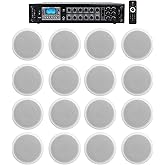 Rockville CCL6T Bundle: (16) 70V 6-in Commercial Ceiling Speakers, White, RCS180-6 180 Watt 6 Zone 70V Bluetooth Commercial Amplifier for Restaurant/Office, 17-Items