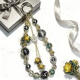 LY&SASIF Phone Charm retro colored bead flower pendant phone chain, niche and beautiful keychain bag pendant Luxury Bling Diamond Glitter Beaded Phone Lanyard