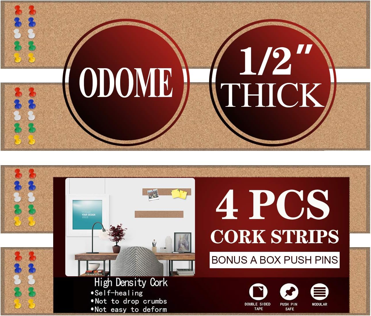 ODOME 4 PCS Cork Board Strips 15