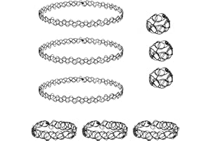 Qancekoo 3 Sets 90s Tattoo Stretch Jewelry Collection Girls Choker Necklace Kit Elastic Chokers Stretchy Bracelets Gothick Vi