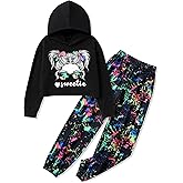 Glaoly Girls Clothes Cool Girl Print Hoodie Pullover Sweatshirt and Camouflage Pants with Pockets Girls' Clothing Sets
