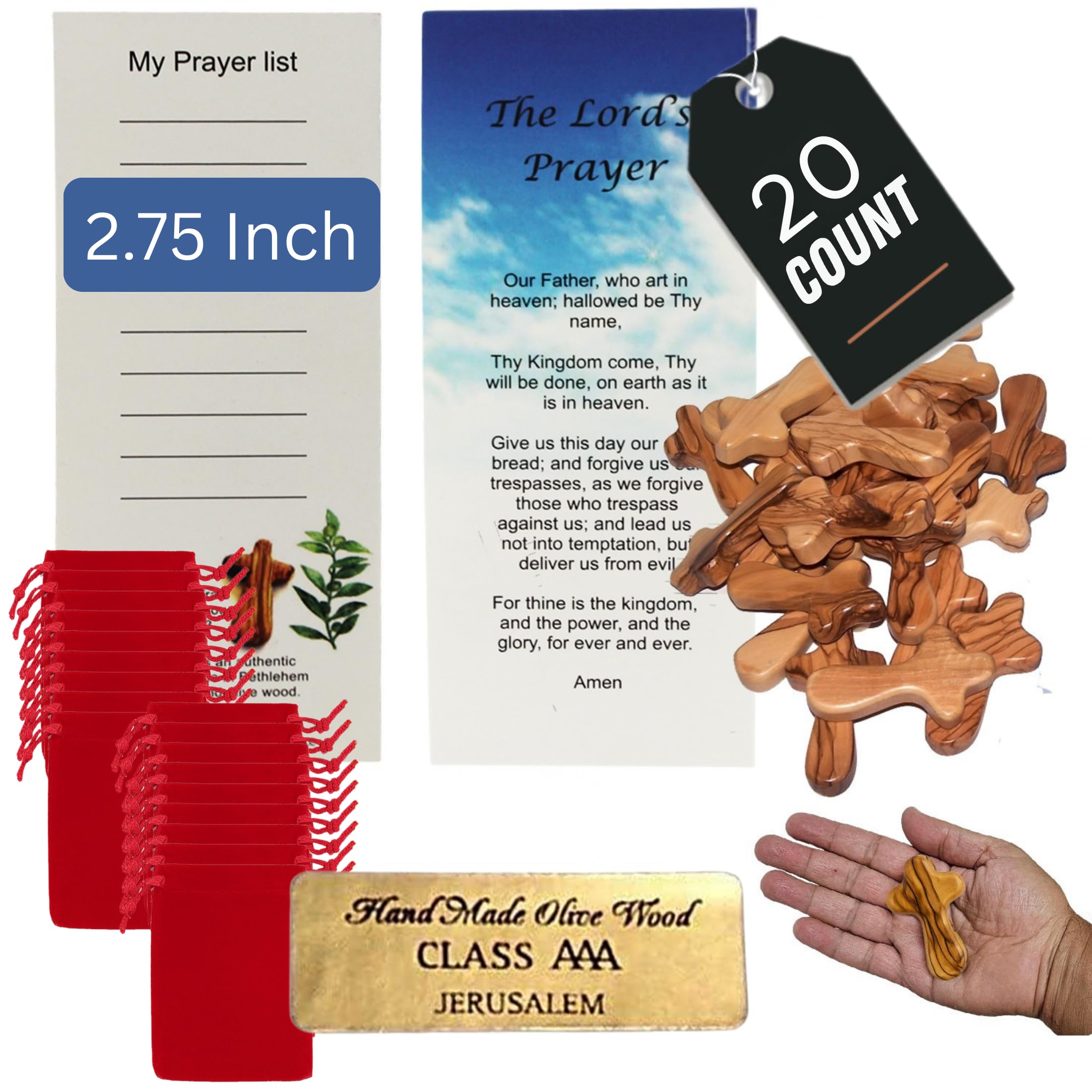 Holy Land Market Small Pocket Holding Comfort Crosses with Bags and Certificates (20)