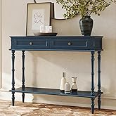 ARTPOWER Console Table for Entryway with 2 Drawers-Minimal Assembly,Blue Retro Entryway Table with Storage Cabinets and Open 