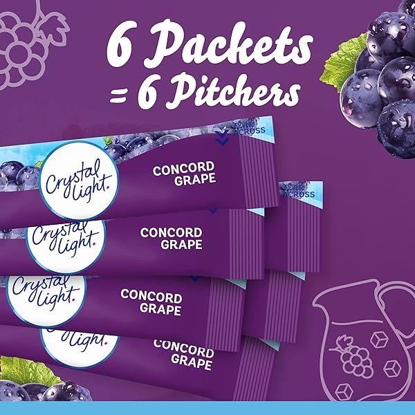 CRYSTAL LIGHT CONCORD GRAPE ARTIFICIALLY FLAVORED POWDERED DRINK MIX, 6 CT PITCHER PACKETS