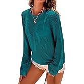 Dokotoo Womens Fashion 2026 Summer Crochet Hollow Out Long Sleeve Sweaters Casual Crewneck Pullover Shirt Beach Coverup