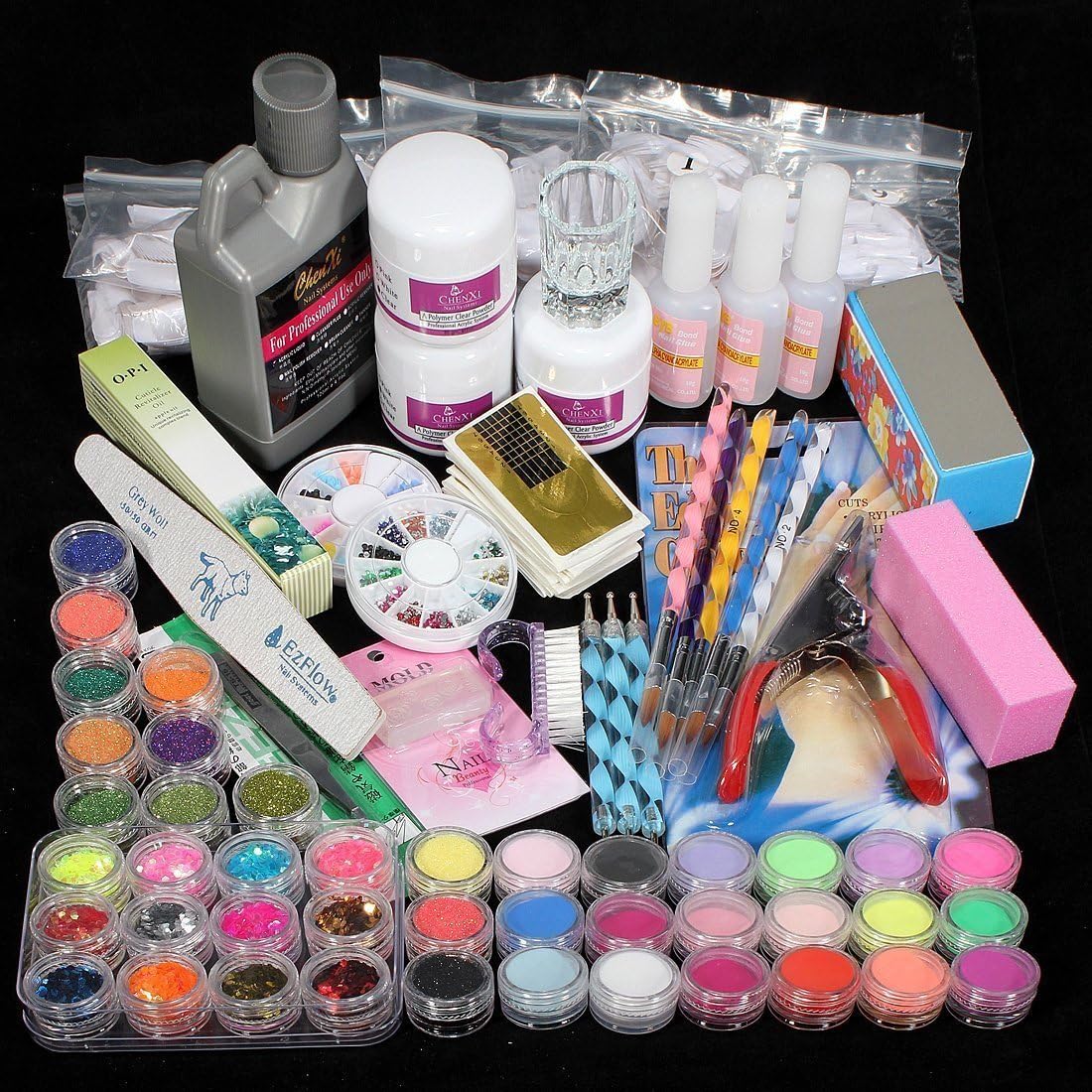 WDLHY 42pcs Set Acrylic Powder Liquid Brush Glitter Quick Cut Primer File Nail Skill Set Tool