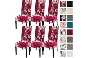 SearchI Dining Room Chair Covers Slipcovers Set of 6, Spandex Super Fit Stretch Removable Washable Kitchen Parsons Chair Covers Protector for Dining Room,Hotel,Ceremony,Red+Flowers