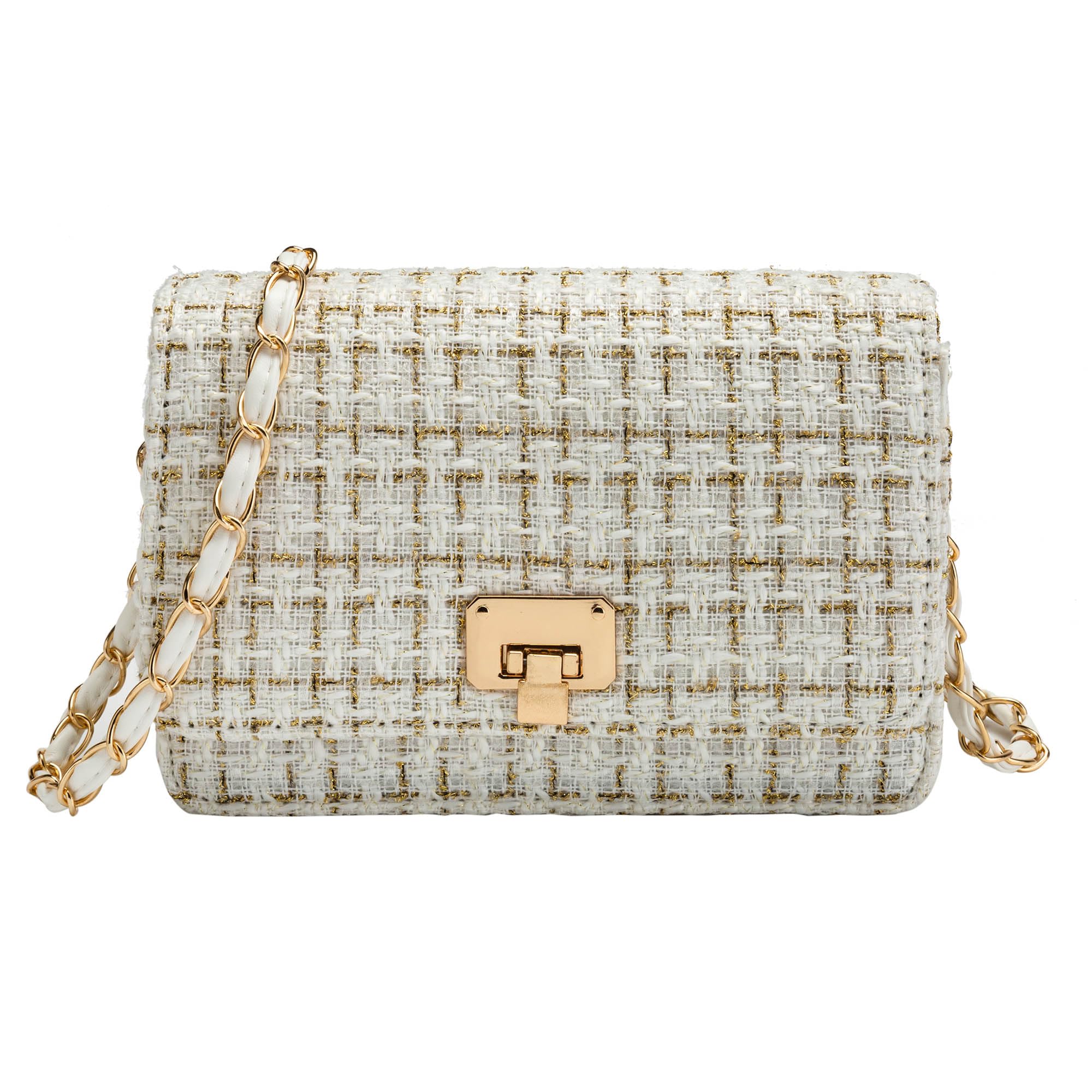 Small Quilted Shoulder Bag for Women Fashion Tweed Mini Clutch Handbag Purses Designer Crossbody Bag with Chain Strap