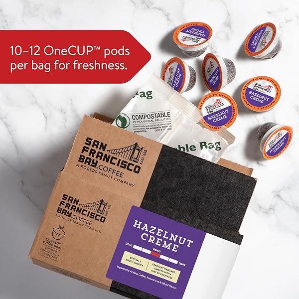 SAN FRANCISCO BAY COMPOSTABLE COFFEE PODS – HAZELNUT CRÈME (120 CT) K CUP COMPATIBLE INCLUDING KEURIG 2.0, FLAVORED, MEDIUM ROAST