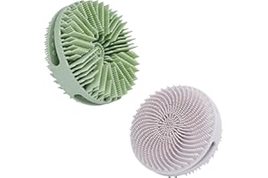 MTBOI 2 PC Silicone Exfoliating Body Scrubber, Silicone Body Shampoo Brush, Soft Silicone Loofah for Sensitive Skin, Shower Silicone Hair Scalp Massager, Easy to Clean, Lather Well(Gray&Green)