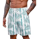 COOFANDY Men's Hawaiian Beach Shorts Elastic Waist Drawstring Lightweight Summer Casual Shorts with Pocket