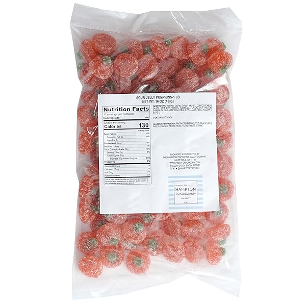 SOUR JELLY PUMPKINS, 1 POUND BULK BAG, FIRM CANDY, FUN HALLOWEEN CANDY, HALLOWEEN GUMMIES
