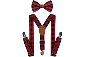 BEWDIO Adjustable Baby Boy Suspenders and Pre-tied Bow Tie, Kids Bowtie and Suspenders with 4 Strong Metal Clips