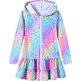 Ghteas Girls Swim Cover Up Dress Long Sleeve Hooded Zip Up Bathing Suit Cute Ruffle Coverup Kids Pool Beach Robe 4-10Y