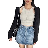 SweatyRocks Women's Open Front Cropped Cardigan Long Sleeve Bolero Shrug Sweater