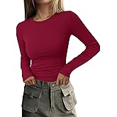 PRETTYGARDEN Long Sleeve Shirts for Women Fall Going Out Tops Casual Ribbed Knit Slim Fitted Basic Tees Y2K Spring Clothes